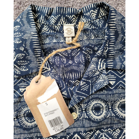 True Craft Men's Small Resort Vacation Hawaiian Cotton Button Down Shirt Blue - Picture 4 of 8